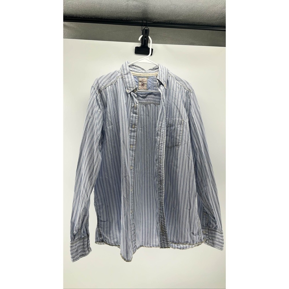 Red Camel Mens Blue White Striped Long Sleeve Button Down Cotton Shirt Large